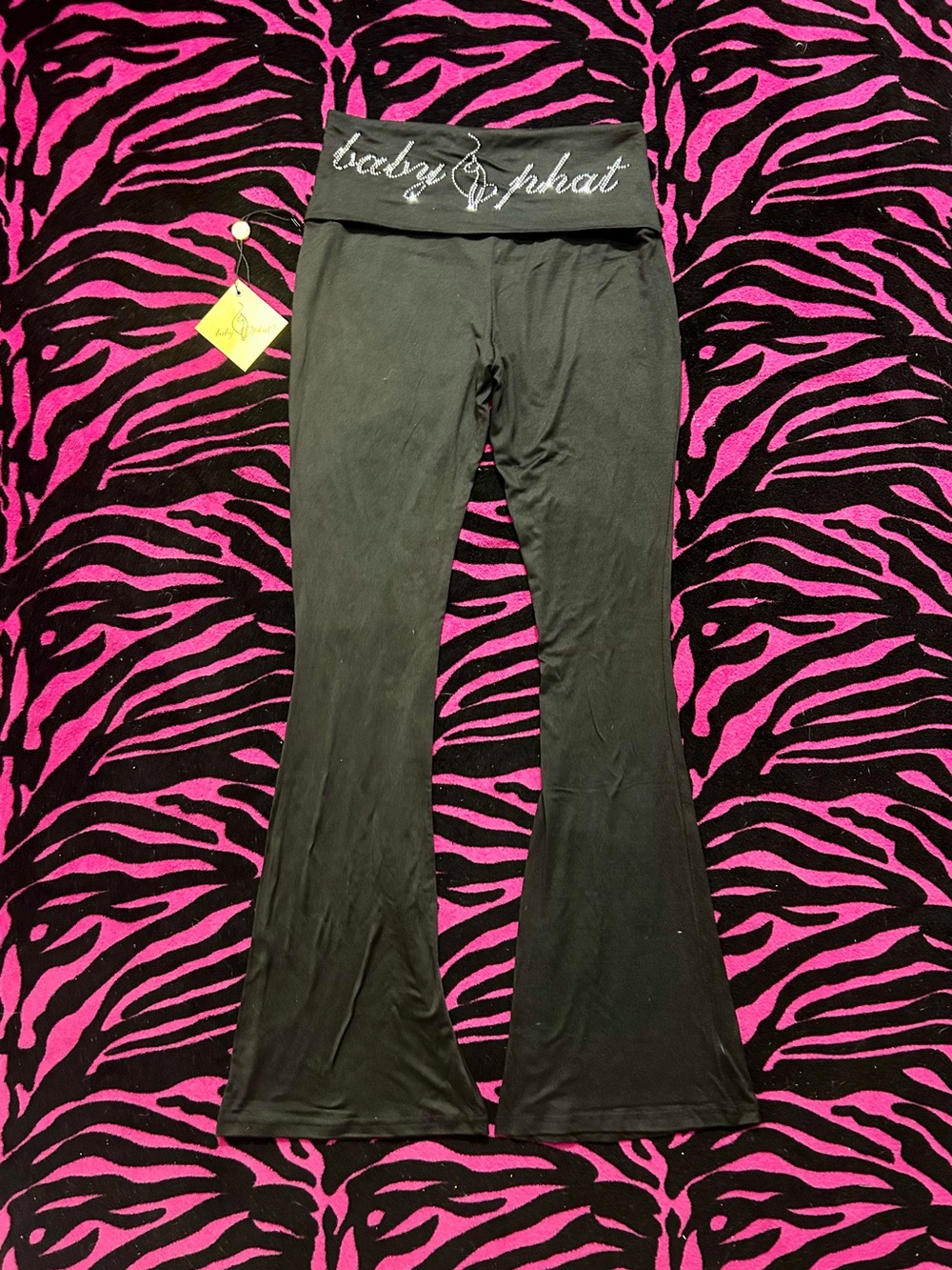 NWT Baby Phat Foldover Flare Pants Rhinestone Logo Y2K Yoga